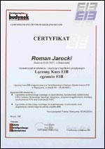 Certyfikat Kurs EIB (2003)