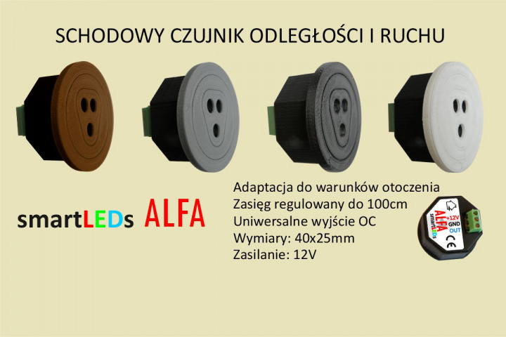 Schodowy czujnik odległości i ruchu - ALFA smartLEDs. Jednoelementowy czujnik optyczny odbiciowy.