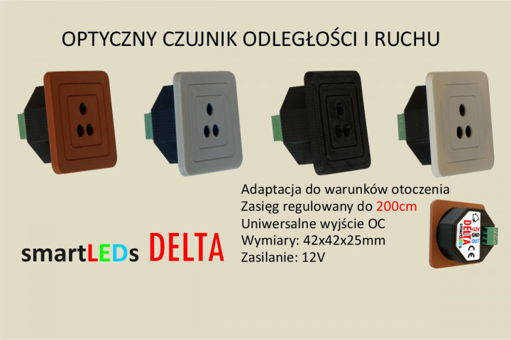 Schodowy czujnik odległości i ruchu - DELTA smartLEDs. Jednoelementowy czujnik optyczny odbiciowy z regulacją zasięgu do 200cm.
